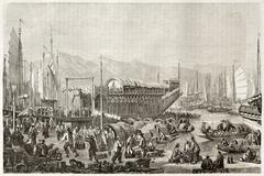 Boat des Fleurs restaurant and entertainment venue in the port of Shanghai China 1860