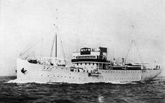 Training ship Hakuryu Maru sailing at sea