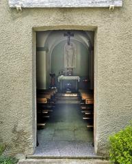 Entrance of Beata Vergine della Neve church at Piani d'Erna, Lecco