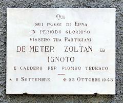 Beata Vergine della Neve war memorial plaque for partisans De Meter Zoltan and unknown at Piani d'Erna Lecco