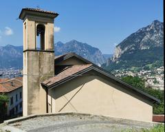 Chiesetta di San Francesco small church in Falghera Lecco Italy with traditional stone and red roof