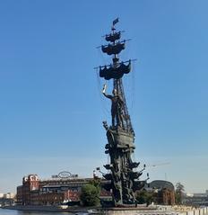 Peter the Great monument by Moscow river in summer