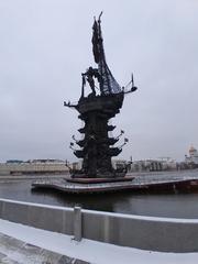 Peter the Great monument at Moscow river seen during sunset