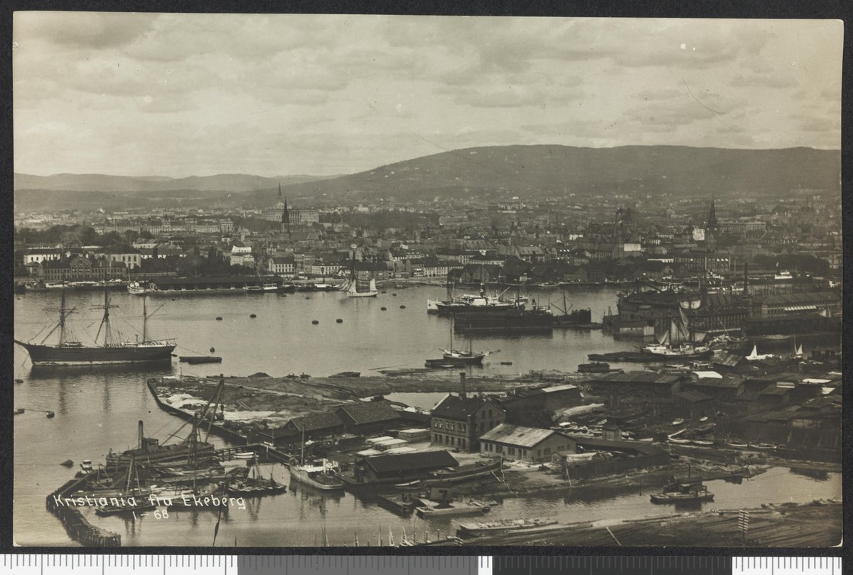 View of Bjørvika and Sørenga neighborhoods in Oslo from Ekeberg