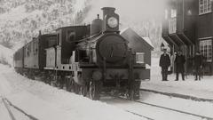 4-4-0 n2v steam locomotive built in 1894 near Nyland Kristiania on railway tracks December 1913