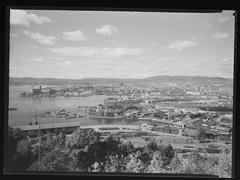 View of Bjørvika and Vippetangen waterfront areas in Oslo with modern buildings and harbor