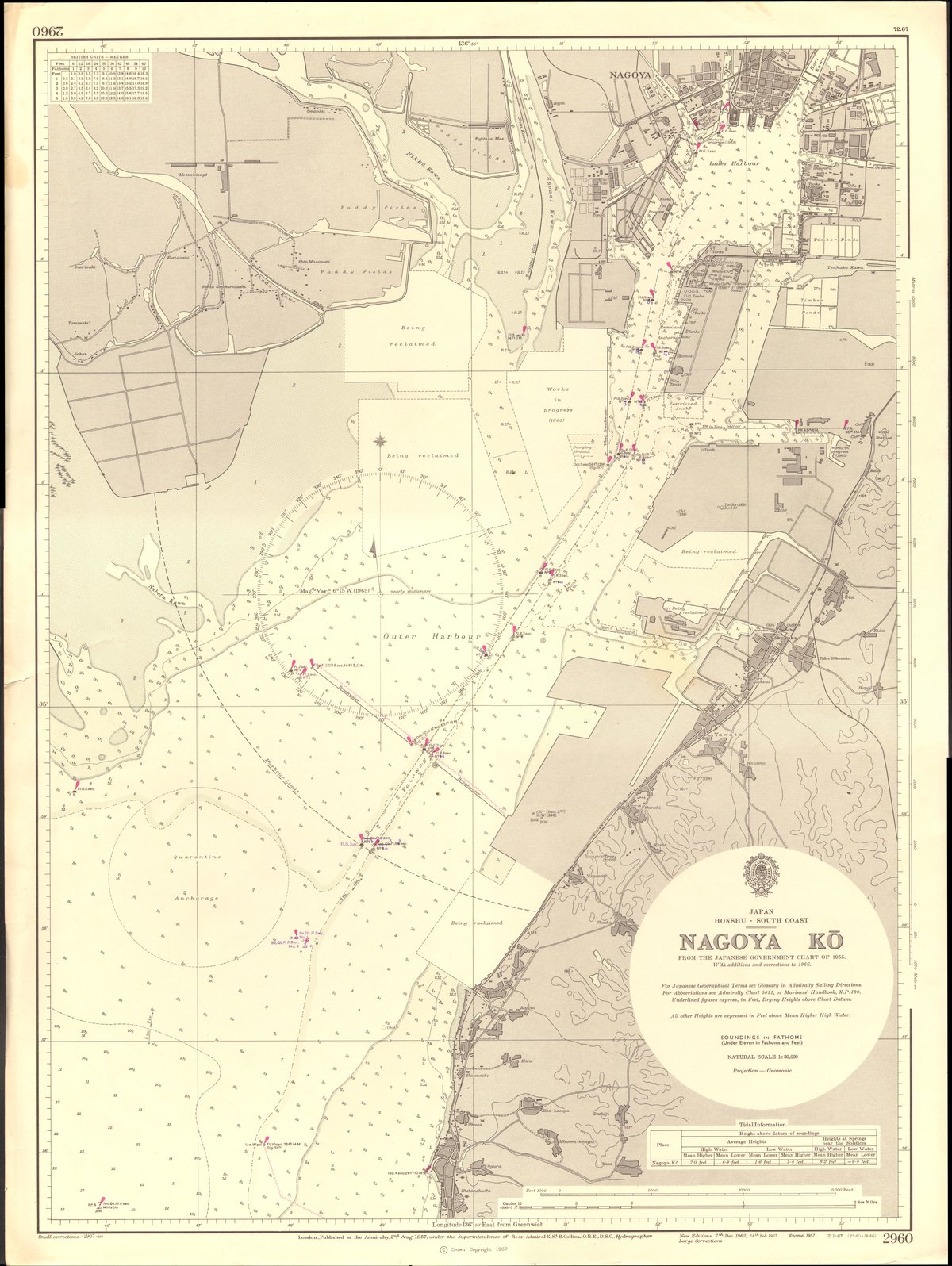 Nautical chart of Nagoya Port published in 1967