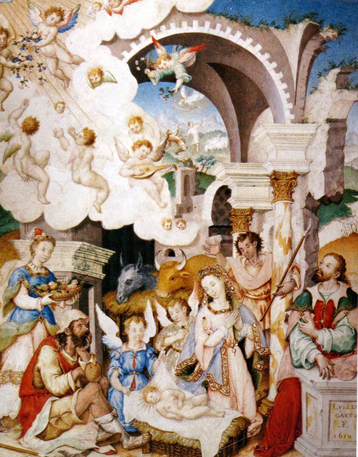 The Adoration of the Shepherds painting by Luis Lagarto showing religious nativity scene