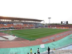 Mizuho Athletic Stadium exterior view during twilight