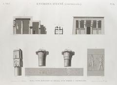 Architectural plan, section, elevation, and detailed drawings of a temple at Contralato near Esné (Isnâ)