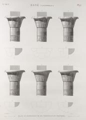 Architectural plan and elevations of six capitals from the portico of Esne (Isnâ) Latopolis
