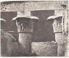 Ancient Egyptian architectural details including architrave, shafts, and capitals at Esneh (Latopolis) temple