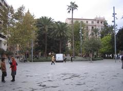 Plaza España in Palma de Mallorca with historic buildings and street lamps