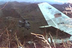 U.S. Air Force MH-53J Pave Low helicopter approaching crash site in Croatia April 4 1996