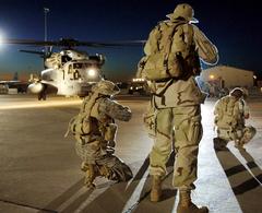 Airmen extras providing security on Transformers movie set at Holloman Air Force Base