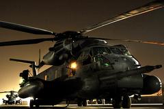 MH-53 Pave Low helicopters preparing to take off for their final combat mission in Iraq on September 27, 2008