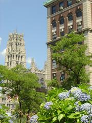 View of Union Theological Seminary between Riverside Church and Columbia University buildings in New York City