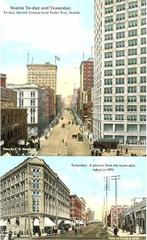 Comparison of Second Avenue from Yesler Way in Seattle in 1917 and 1890 showing urban development