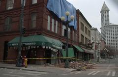 Damage in Pioneer Square from the 02/28 earthquake in Seattle, WA