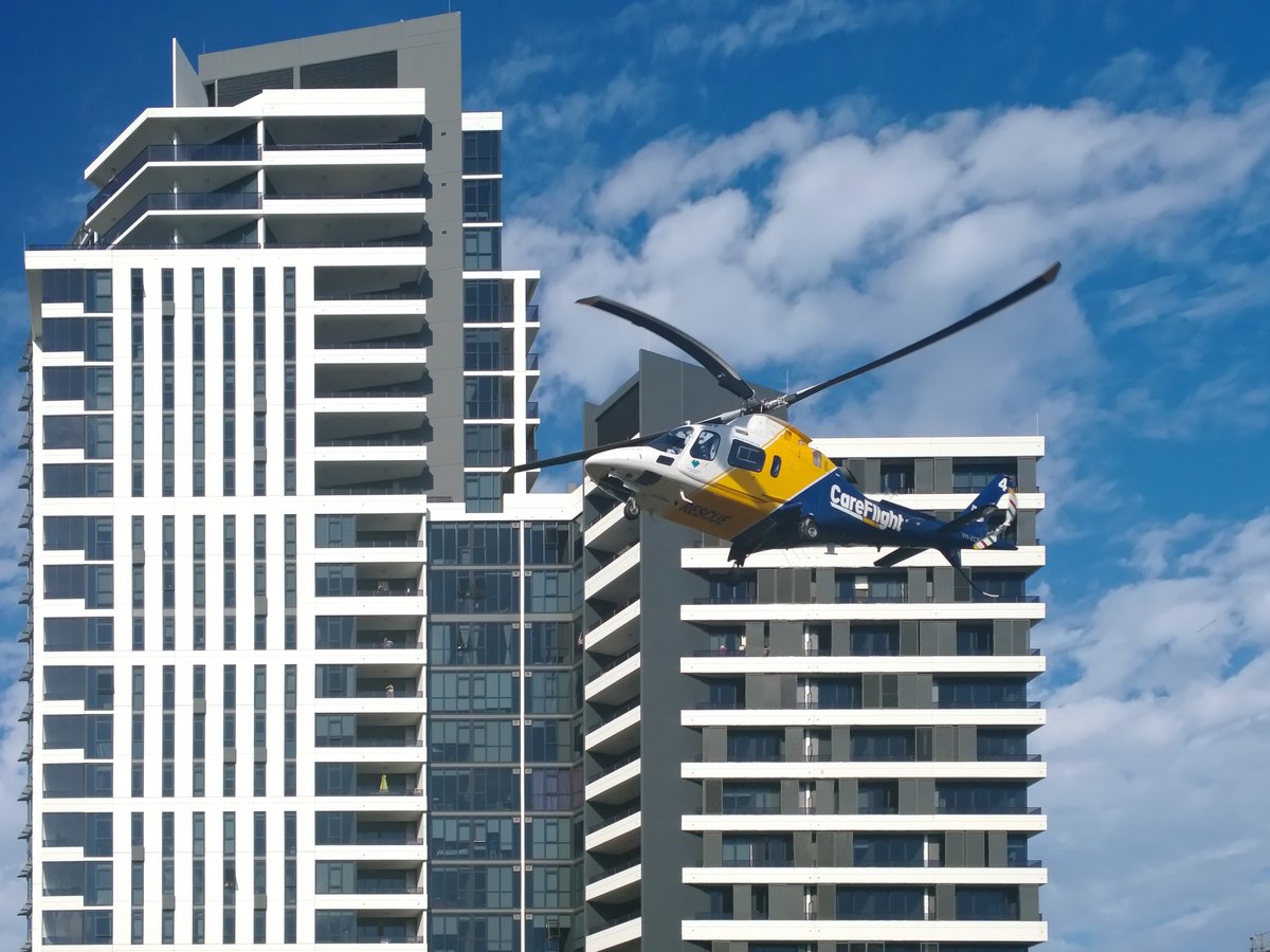 CareFlight helicopter taking off from Sydney Olympic Park in New South Wales