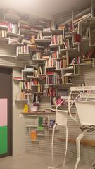 Interior of Gothenburg Litteraturhuset with modern design and bookshelves