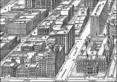Birds-eye map of Chicago from Adams Street looking South in 1898 with notable buildings
