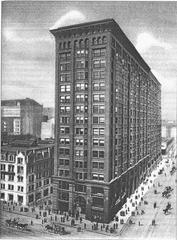 Vintage postcard image of the Monadnock Building in Chicago seen from VanBuren Street