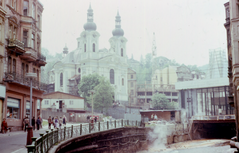 Black and white photo of Karlovy Vary cityscape in 1986