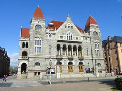 Finnish National Theatre building in Helsinki with green copper roof and ornate architecture