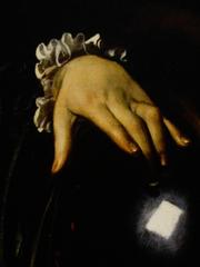 Detail of Marta and Maria Maddalena painting by Caravaggio showing expressive figures