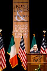 U.S. Secretary of State Hillary Rodham Clinton speaking at Dublin City University on human rights in 2012