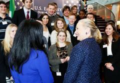 U.S. Secretary of State Hillary Clinton speaking with Embassy Dublin Youth Council members at Dublin City University