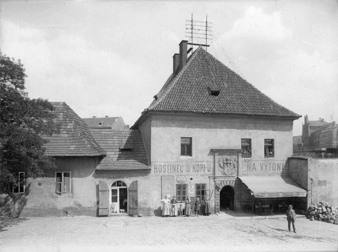 Traditional Czech inn U Koppů with timber framing and outdoor seating
