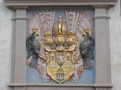 Coats of arms of New Town, Gothic Podskalí Customs House at Výtoň, Prague-New Town, Czech Republic
