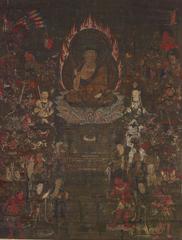Shaka Triad statue with Sixteen Benevolent Deities at Saidaiji temple in Nara, Japan