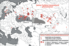 Map showing the locations of Seima-Turbino artifacts