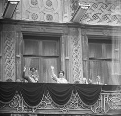 Grand Duke Jean of Luxembourg with his wife and children on a balcony during the 1964 Luxembourg throne succession