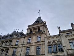 View of Luxembourg City with traditional buildings and lush greenery