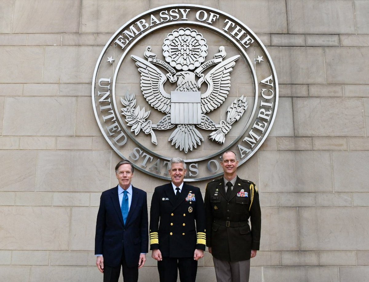 Adm. Stephen Koehler meeting with U.S. Ambassador Nicholas Burns and Brig. Gen. Patrick Teague in Beijing April 2024