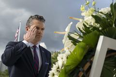 Secretary of Defense Pete Hegseth salutes during wreath laying at Manila American Cemetery Philippines March 2025