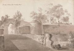 Bridge, Patna Gate, and Monghyr Fort historic view by William Daniell