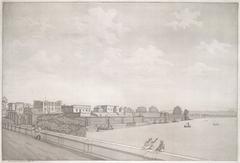 West view of Monghir river front with old palace buildings and semi-circular bastions