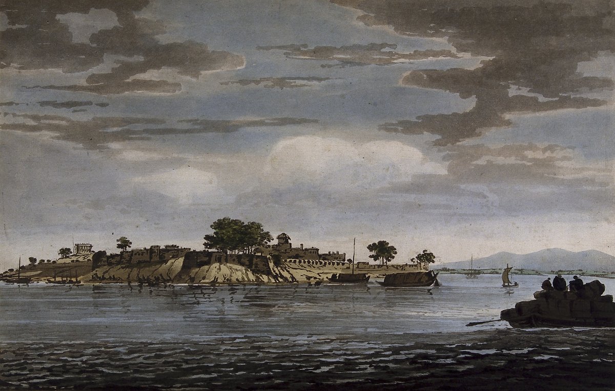 Fort at Monghyr on the River Ganges India colored etching 1787