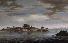Fort at Monghyr on the River Ganges India colored etching 1787