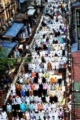 Nakhoda Masjid at Barabazar during Eid celebrations with colorful lights