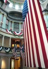 Old Courthouse rotunda decorated with a large Garrison flag for the 4th of July holiday in St. Louis