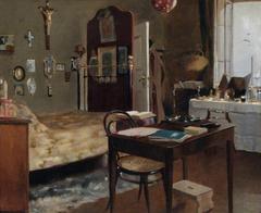 Interior of Sir Richard Burton's Bedroom with Victorian style furniture and decor