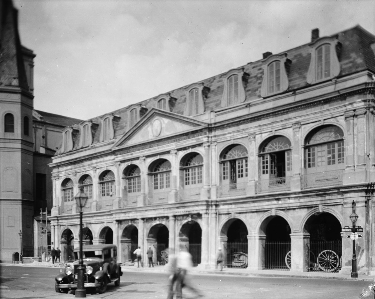 The Presbytere historic building southeast facade on Chartres Street near Jackson Square in New Orleans in April 1934