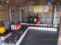Small fishing village temple with the Floating Stone sacred artifact outside in Dhanushkodi Ghost Town