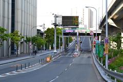 Entrance of Dojima in Osaka with traditional architecture and signage